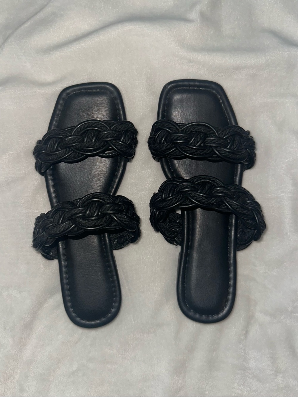 Black Braided Double-Strap Sandals - Women